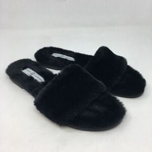 NWOT Chinese Laundry Mulholland Black Faux Fur Slides Size 9M